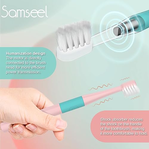 Miniatura 5 de Cepillo de dientes eléctrico sónico (paquete de 2, blanco y rosa) de duración para 90 días de viaje, esencial, impermeable, portátil, mini diseño