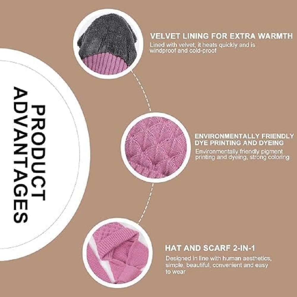 P & F CREATION 2‑in‑1 Wind‑Blocking Knit Scarf & Beanie Cap for Women – Soft, Warm, All‑in‑One Winter Head & Neck Cover-1 pcs -Multicolor 3