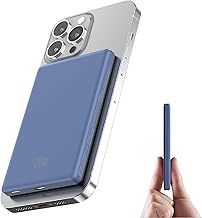 Ultra Slim iPhone Power Bank for Magsafe, 5000mAh External Battery, Small 20W Portable Charger with USB C Input and Output Backup Powerbank for iPhone 12 13 14 15 16 Pro Mini,Blue