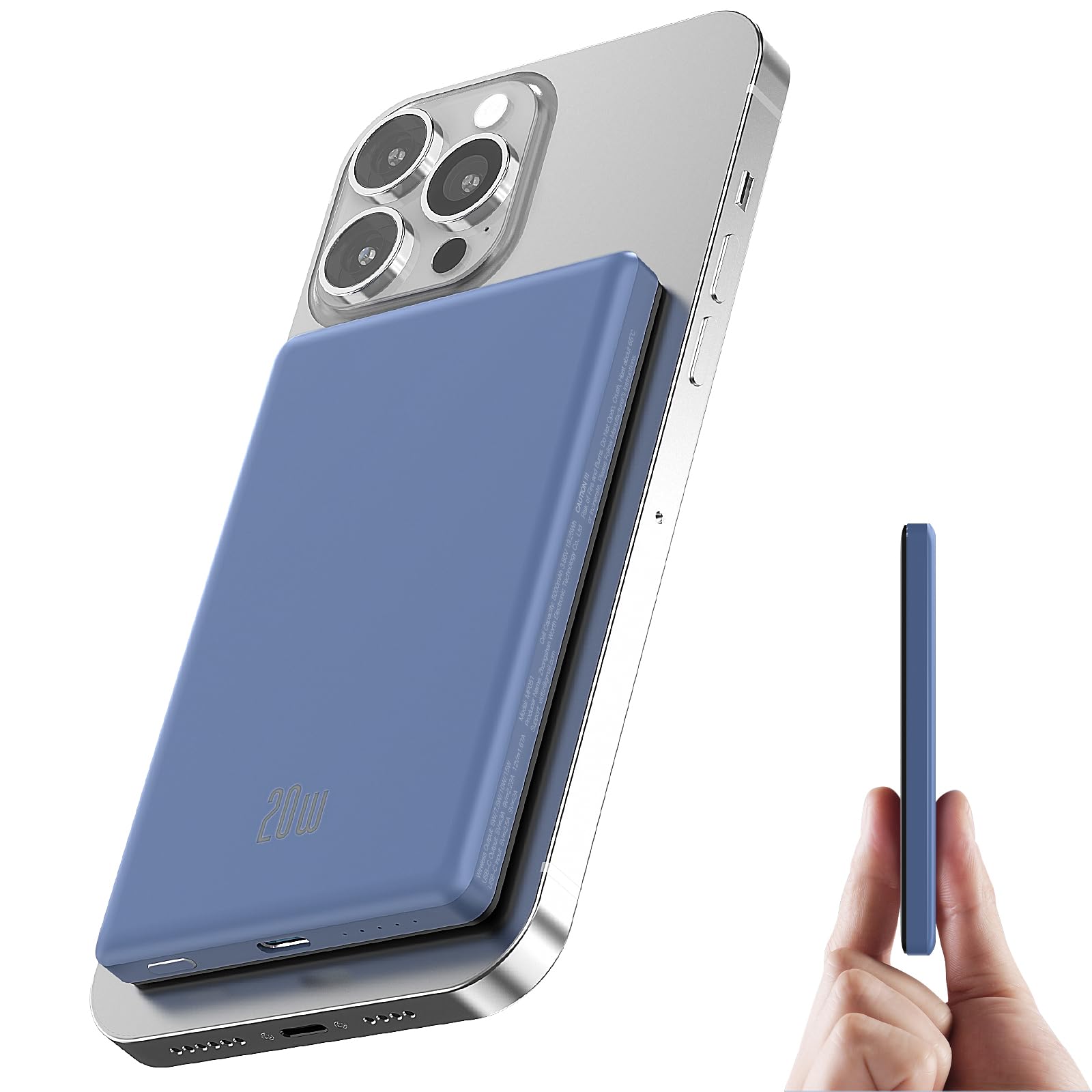Ultra Slim Power Bank per MagSafe, Wireless PowerBank Magnetico 5000mAh, 20W Ricarica Rapida Caricatore Portatile per iPhone 16/15/14/13/12/Pro/Plus/Max Series, Batteria Portatile Nero 2025