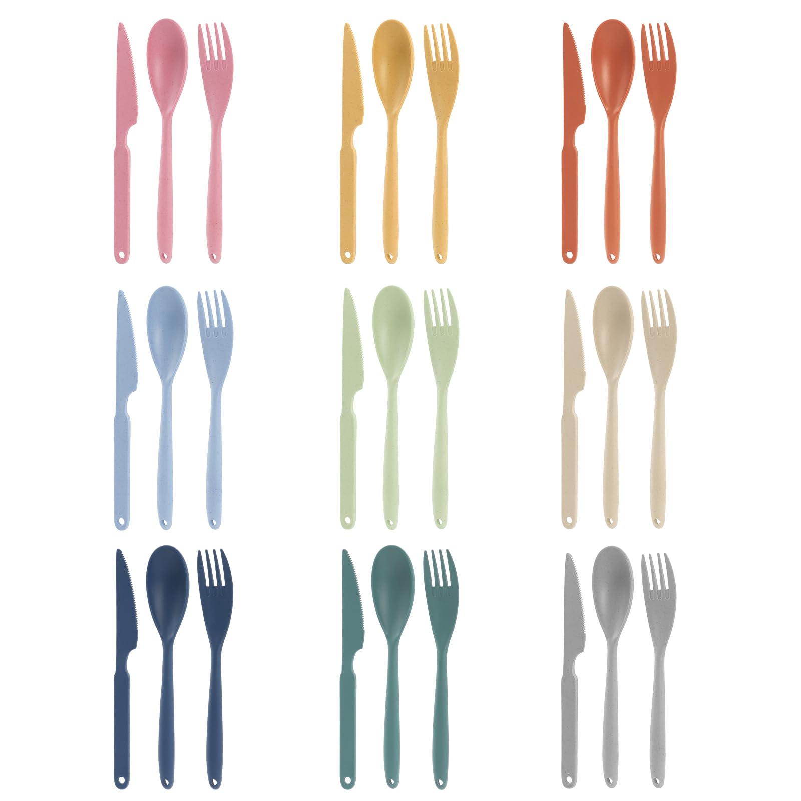 LZLINGMEI 27 Pieces 9 Colors Reusable Plastic Cutlery Set with Knives, Forks and Spoons, Large Portable Tableware Camping Utensils for Lunch Travel School Work Picnic Party Daily Use