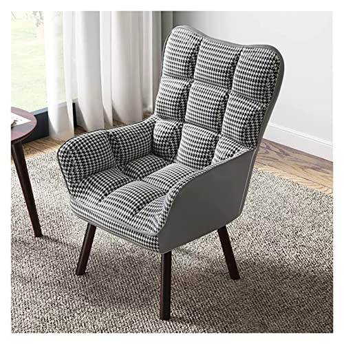 Sillón moderno de mediados de siglo, silla tapizada con respaldo alto con patas de madera maciza para sala de estar, lectura y ocio, elegante tela gris, asiento cómodo