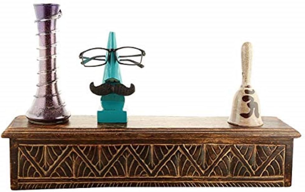 WOODENCLAVE Handcarved Solid Wood Wall Mounted Floating Shelf Decorative Brackets Shelves for Living Room Home (Brown)