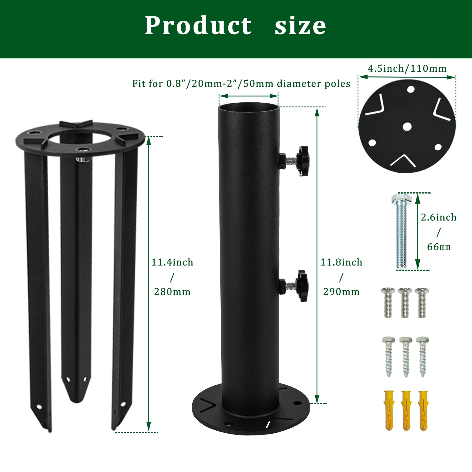 VANROUG Patio Umbrella Stand Base, In-Ground Umbrella Holder, Grass Umbrella Ground Stake - Image 3