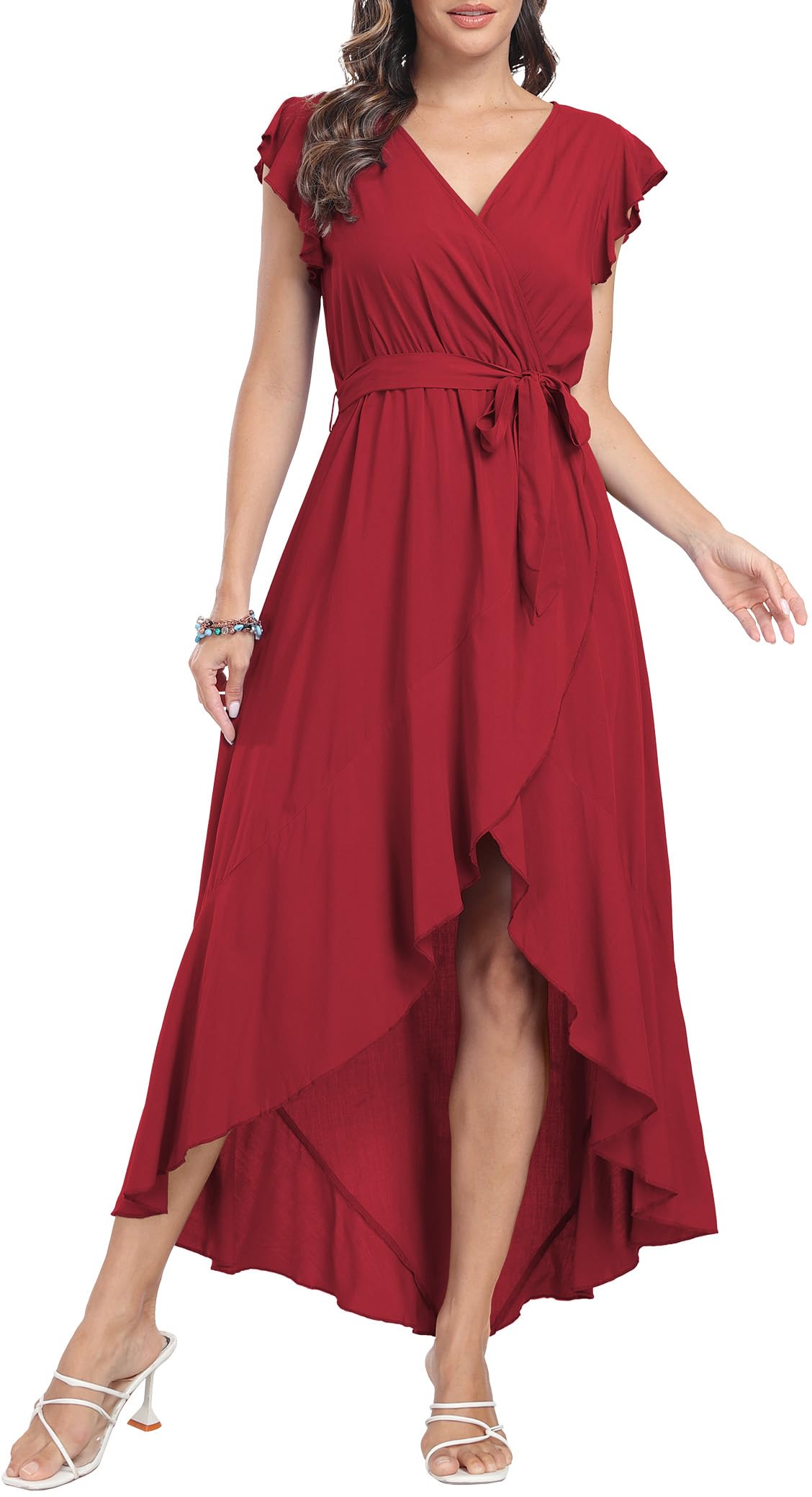 DEARCASE Vestido de Verano para Mujer Leisure Beach Pack con Manga Corta Vestido de Cóctel Midi con Flores y Lunares Cuello en V y Estilo Bohemio Maxi Dress