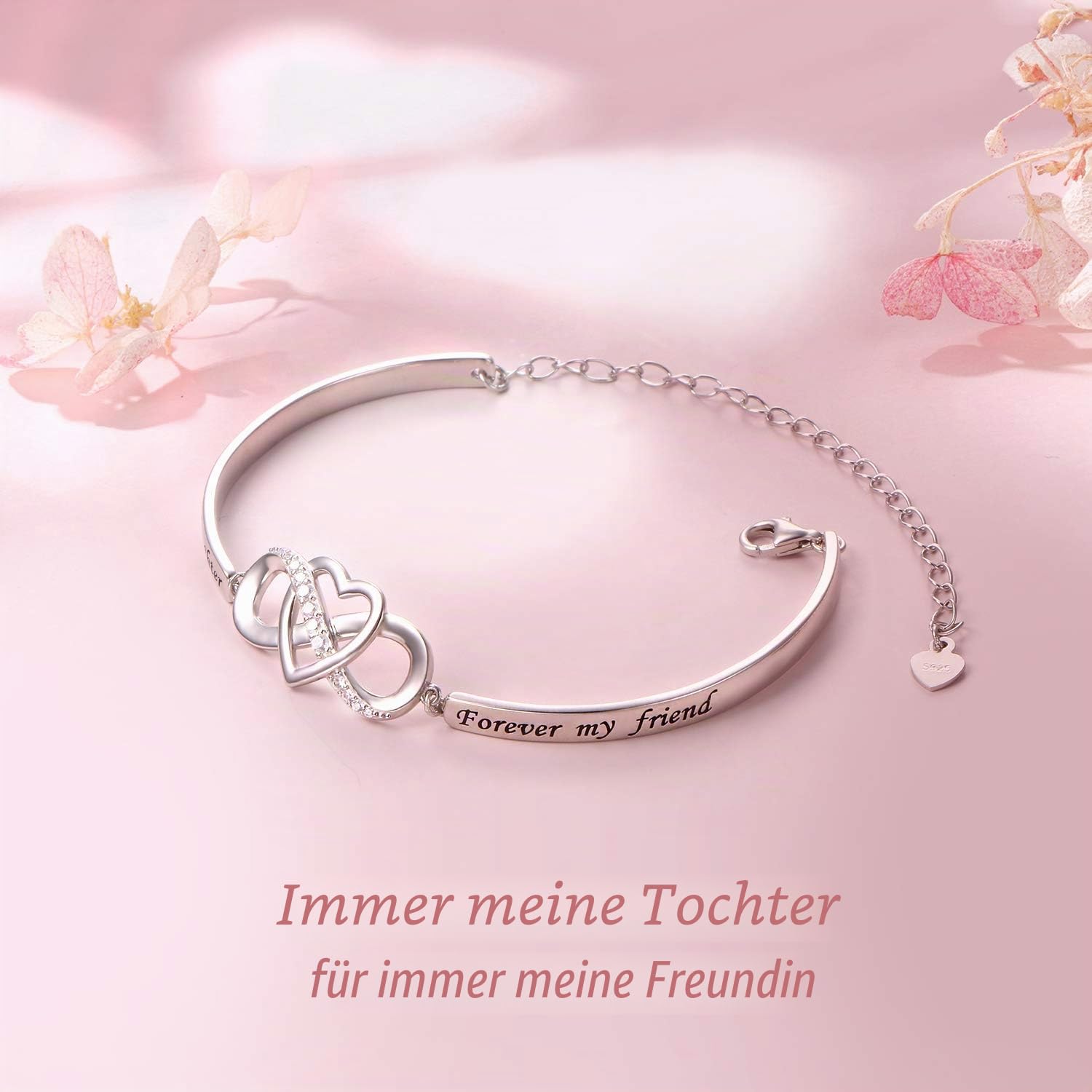 Flyow 925 Sterling Silber Unendliches Liebesherz Armband mit Inspirierender Botschaft für Mutter Tochter Schwester, Verstellbarer Armreif Armband Schmuck Geschenke