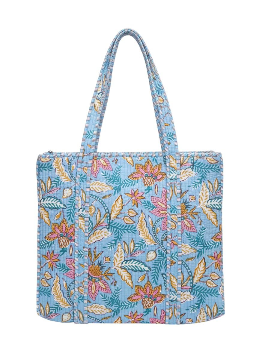 Premium Cotton Quilted Tote Bag for Women - Handcrafted Bag with Zipper, Large Capacity Multicolor Handbag (Available in Multiple Prints)