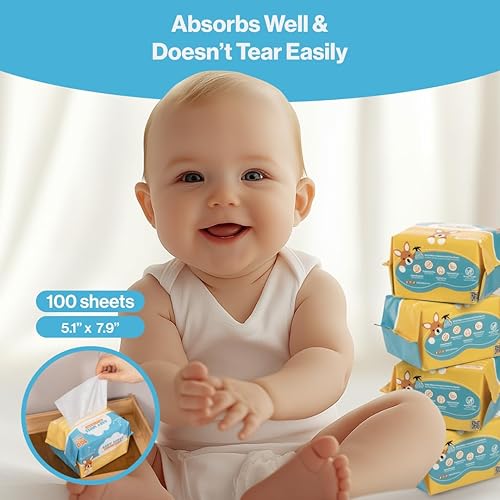 Miniatura 6 de BabbleRoo Toallitas secas para bebé  Toallitas de algodón 100% a base de plantas, hipoalergénicas, sin fragancia, sin químicos, suaves para pieles