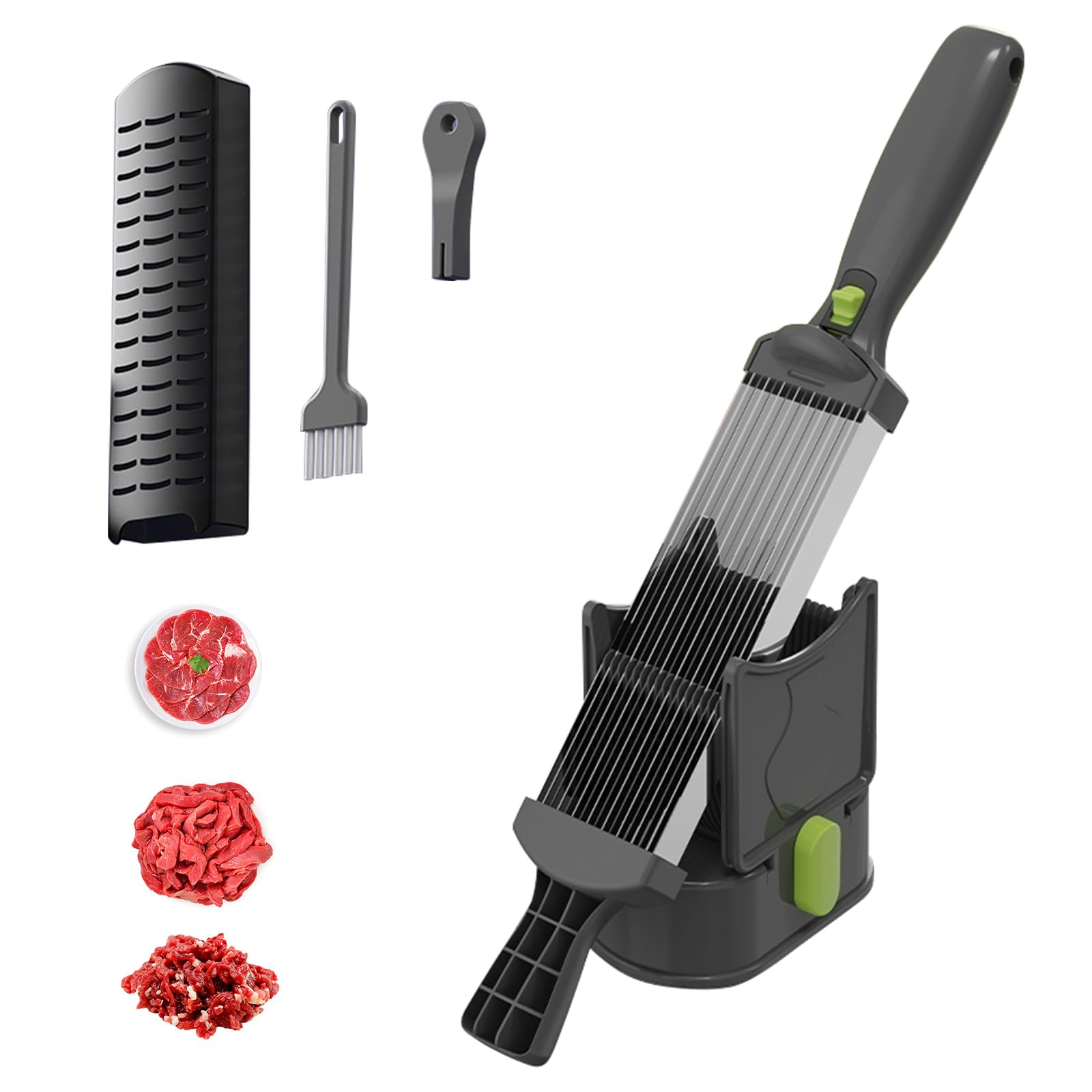 ACESOME Fleischschneidemaschine, ABS+Rostfreie Stähle Meat Slicer Aufschnittmaschine Manueller, schneidemaschine küche, Doppelgriff Verstellbarer Fleischschneider 2/4 mm Dick (Grau)