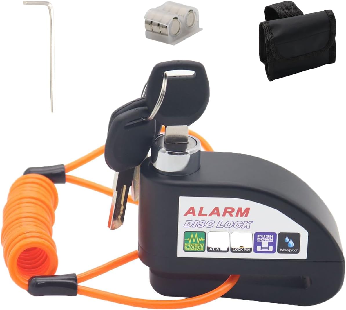 DEWINNER Bike Lock Alarm Motorbike Lock Anti-theft 110dB Alarm Disc Brake Lock, Waterproof Motorcycle alarm Security Lock Pin and 3pcs Keys 1.5m Reminder Cable for Bike Scooter Moped Black