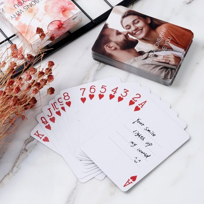 Personalized Playing Cards - 52 Reasons Why I Love You Custom Playing Cards with Photo, Valentines Day Gift, Things I Love About You