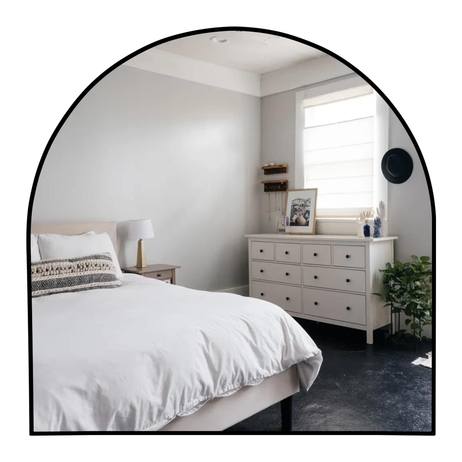 NUTTUTO 24"x26" Arched Mirror, Arched Wall Mirror, Arched Bathroom Mirror, Mantel Mirror, Wall-Mounted, Arch Mirror with Metal Frame for Vanity, Living Room, Bedroom, Entryway, Hallway, Black