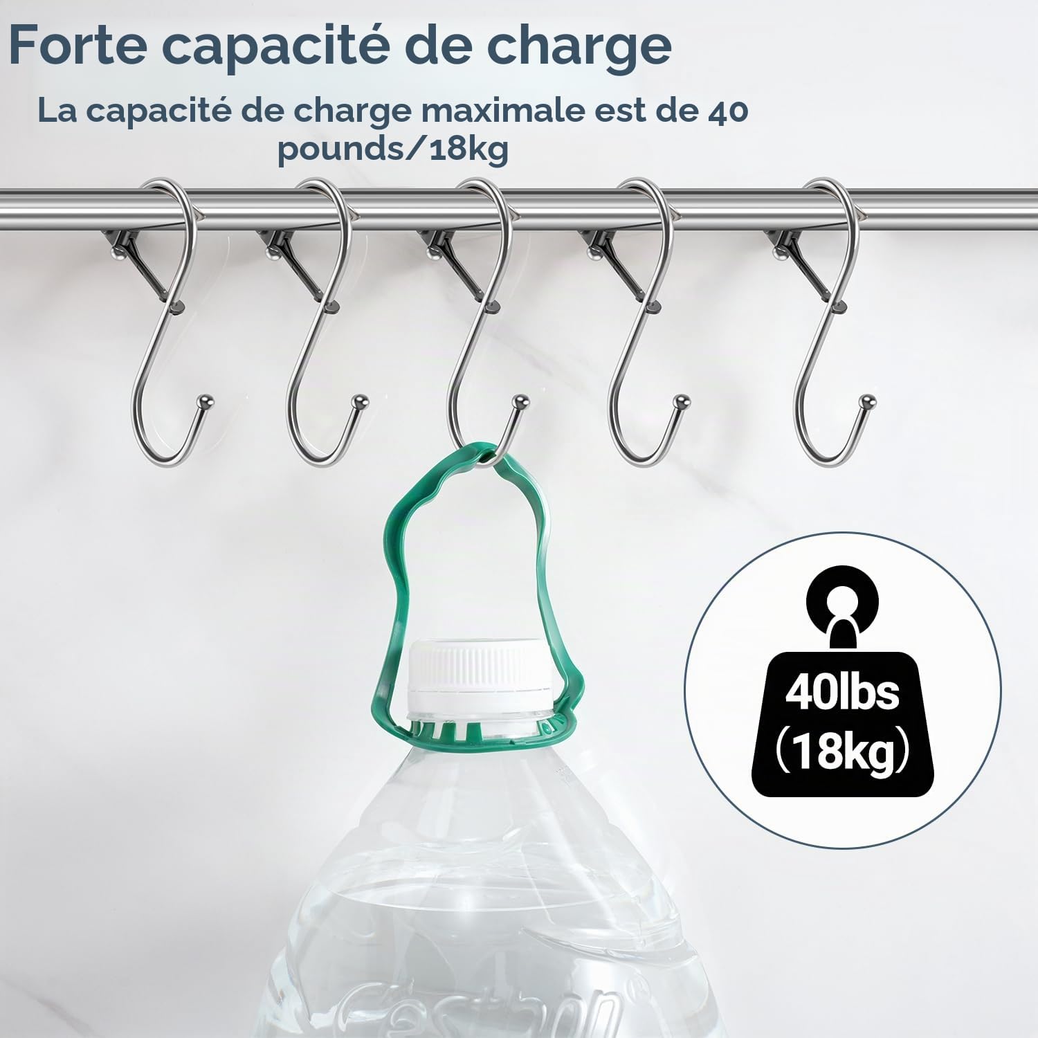 Sopito Crochets S, 8pcs Crochet en S Metal Grande avec Boucle de Securite, pour la Cuisine, Chambre et Salle de Bain, Argent