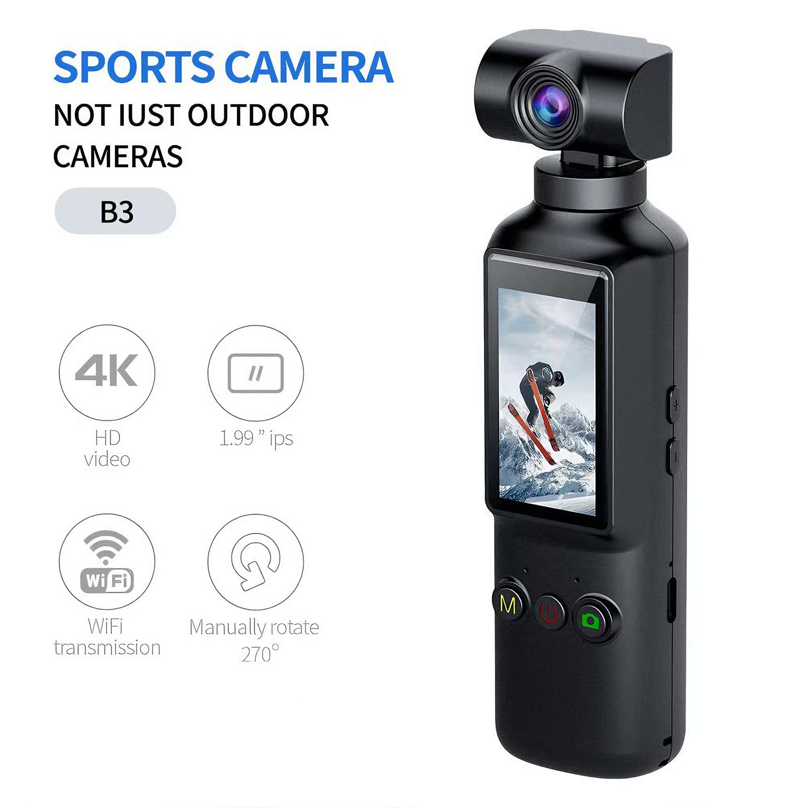 OBEST Cámara Acción 4K con 64GB Mini Camara Deportiva Portátil WiFi Bodycam | Camara Corporal con Pantalla 1,99" Rotación 270, POV Vlog Action CAM Pequeña Actividades Diarias Aire Libre Negro