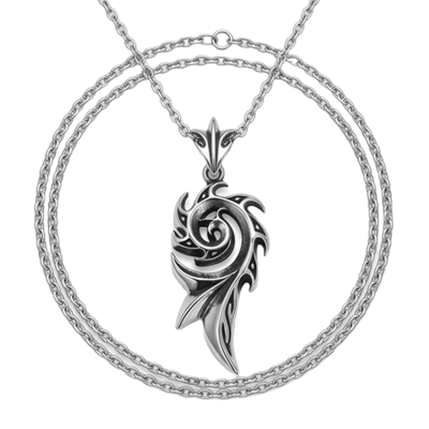 Tribal Swirl Pendant Necklace Stainless Steel 18 Inch Cable Chain Silver Tone Artistic Jewelry Gift Mens Accessory.|LW_CSN_0088-image-43