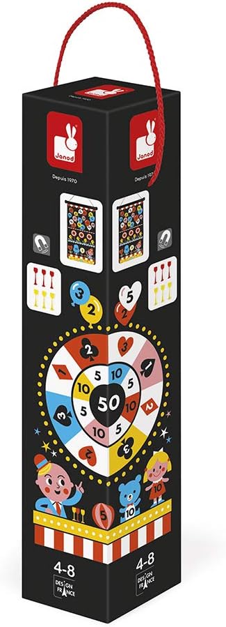 Janod - Game of Magnetic Darts Theme Fairground - Skill Game - Learning Agility and Concentration - 6 Darts - Recto/Back - Suitable for Ages 4 and up, J02083