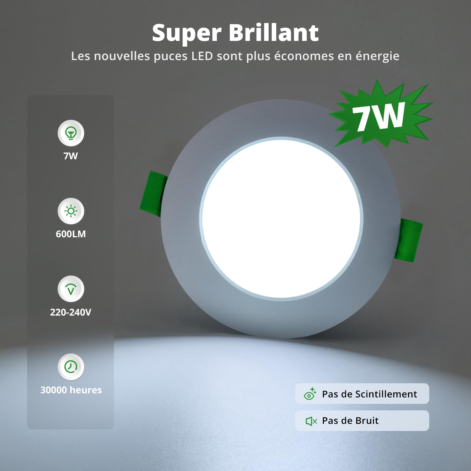 HOMEOW Lot de 20 Spots LED Encastrable 7W 220V IP44 Reglable Blanc Chaud 2700K Blanc Neutre 4000K Blanc Froid 6000K Trou Φ 75-90mm