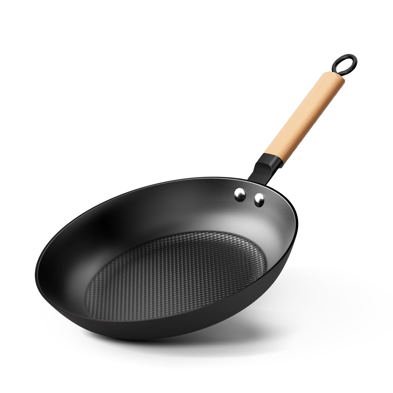 YUTANN Gusseisenpfanne, Antihaft-Bratpfanne, Frying Pan, Abnehmbarer Holzgriff, PFAS-Frei/PFOA-Frei, Beschichtete Pfanne Für Gasherd Induktion Oven (Schwarz, 28cm)
