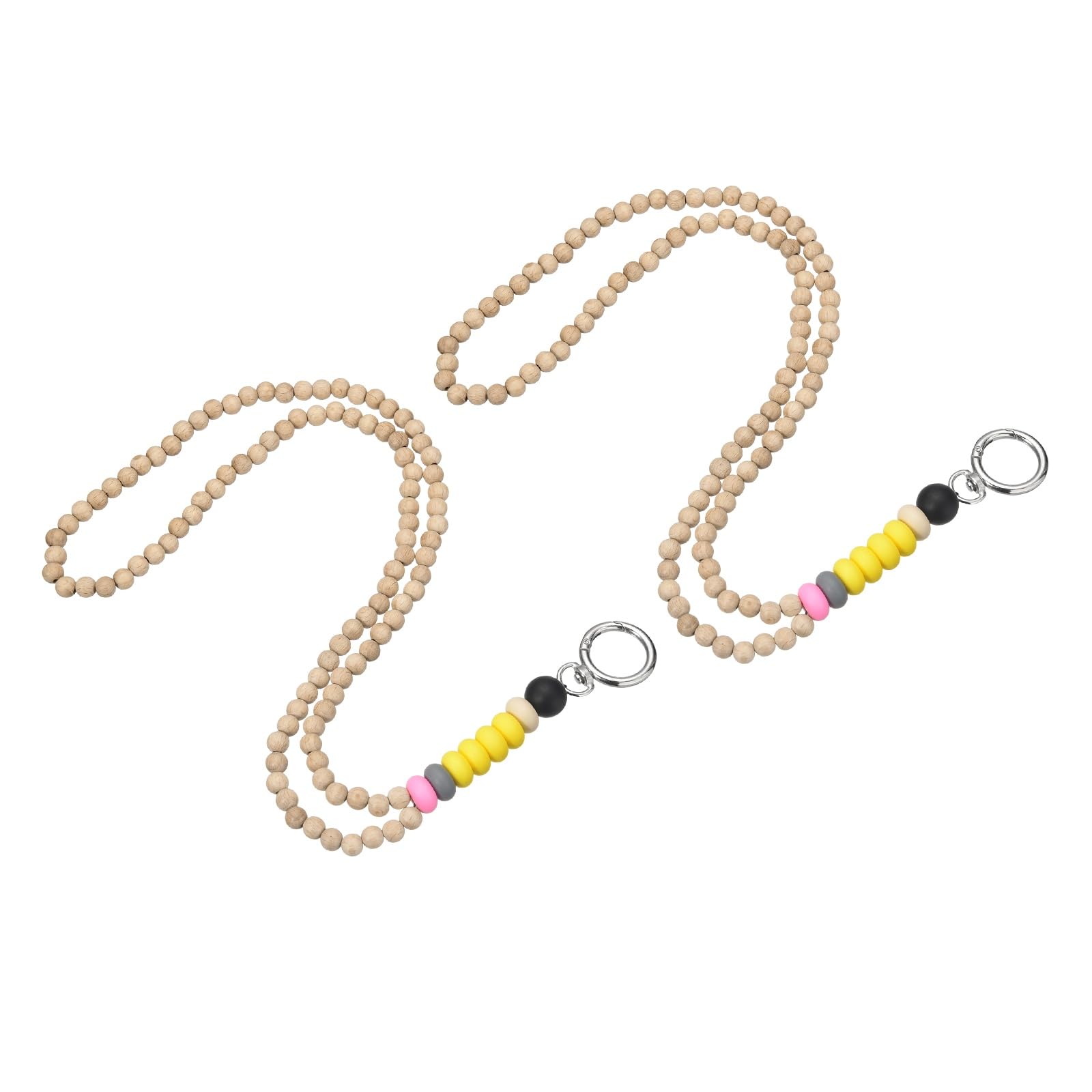 PATIKIL 2Pcs Wood Beaded Lanyard, 490mm Cute Teacher Lanyards for ID Badges Keys Keychain Necklace with Breakaway Buckle for Women Office Work, Pink/Yellow/Black