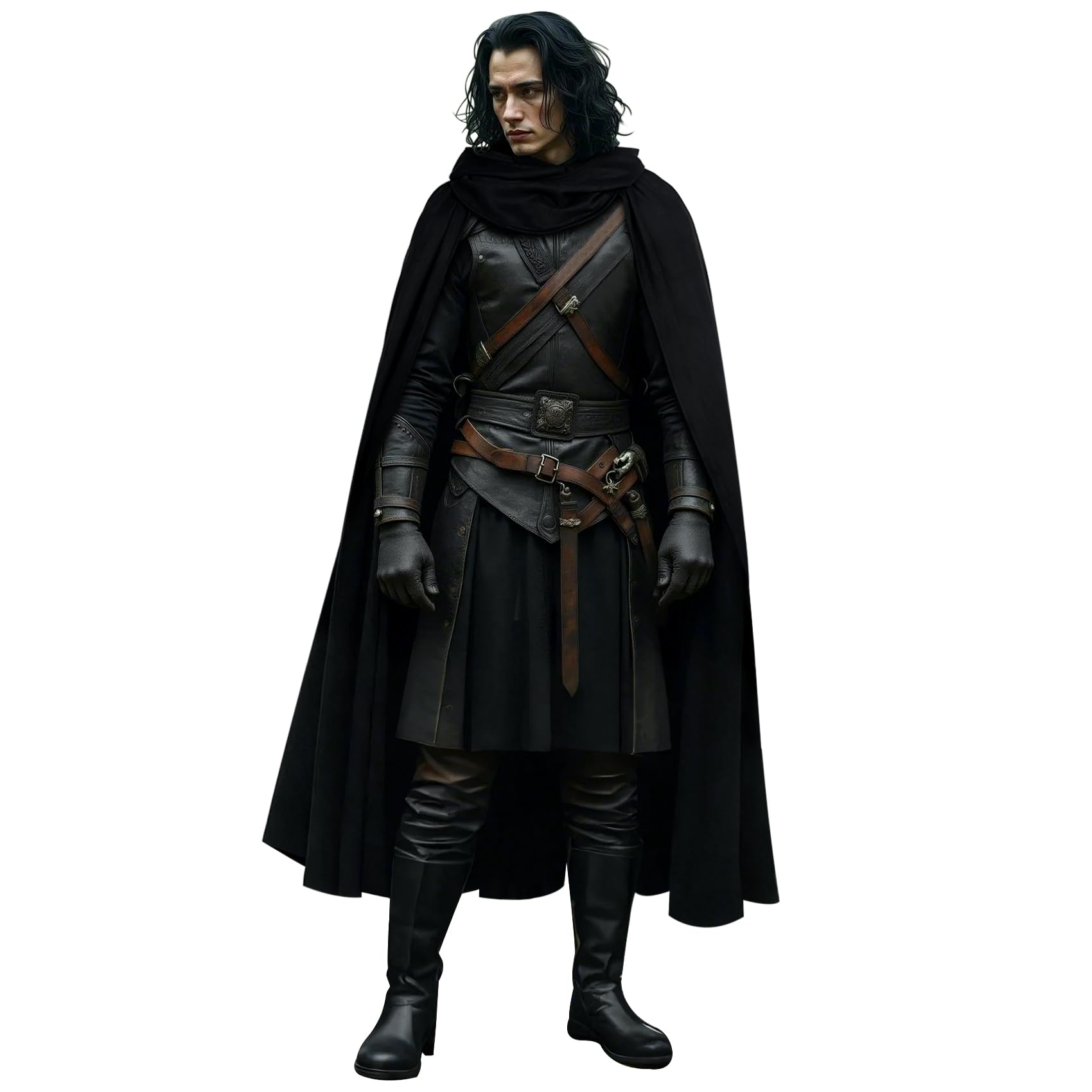 L'VOW Medieval Black Cloak with Hood Renaissance Hooded Cape for Halloween Assassin Creed Ninjia Cosplay