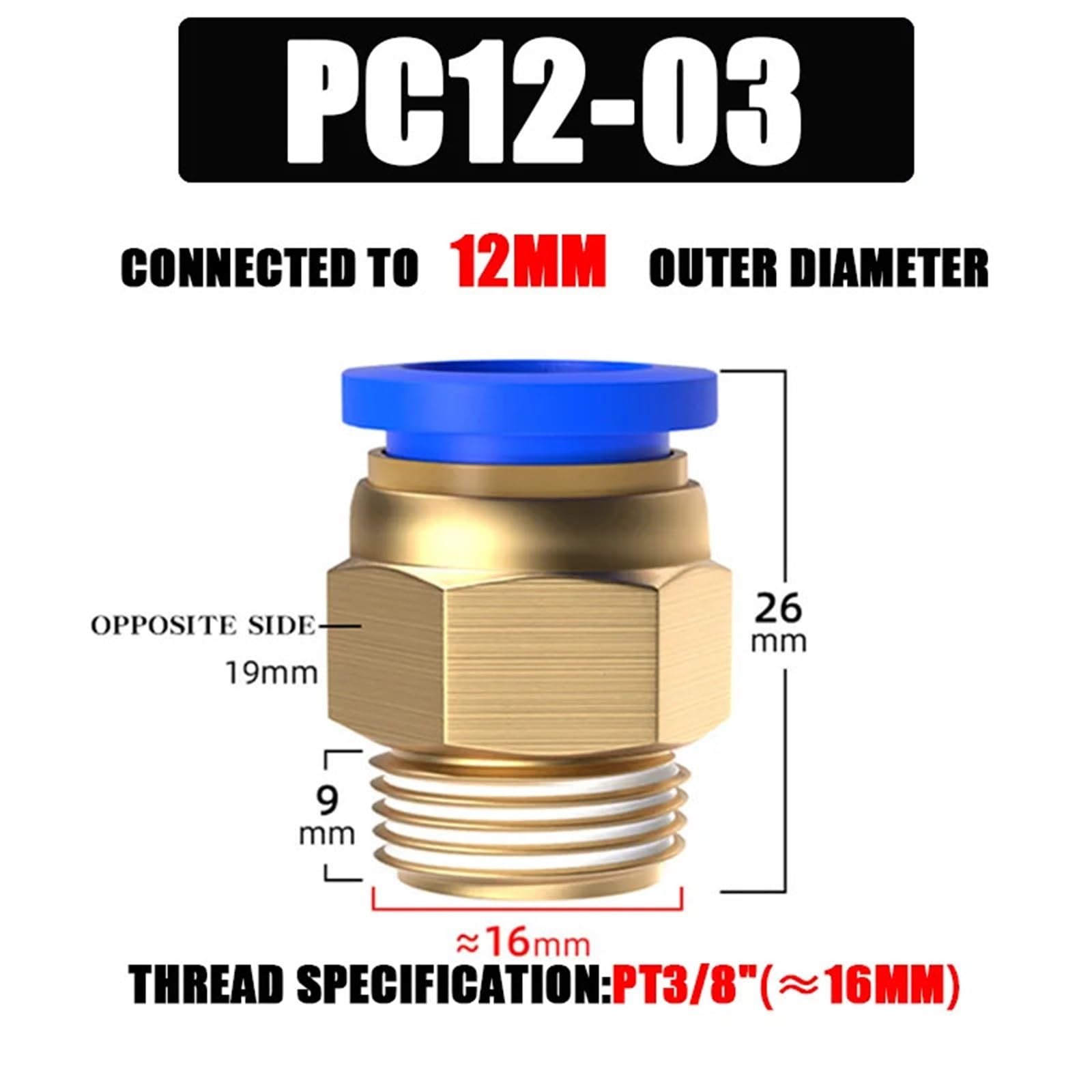 Filtr powietrza gąbka motocykl 10/50 sztuk złączka pneumatyczna złącze powietrza PC 4mm 6mm 8mm 10mm 12mm gwint 1/8 "1/4" 3/8 "1/2" złączki do węży szybkozłącza rurowe(PC12-03,100 PCS)