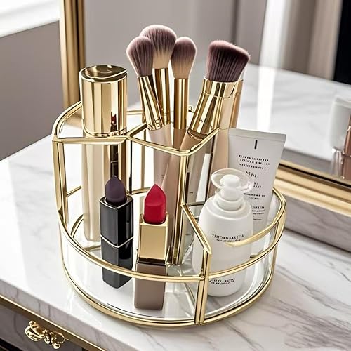 Soporte para brochas de maquillaje giratorio de 360, organizador de maquillaje, bandeja de perfume, organizador de baño y almacenamiento para