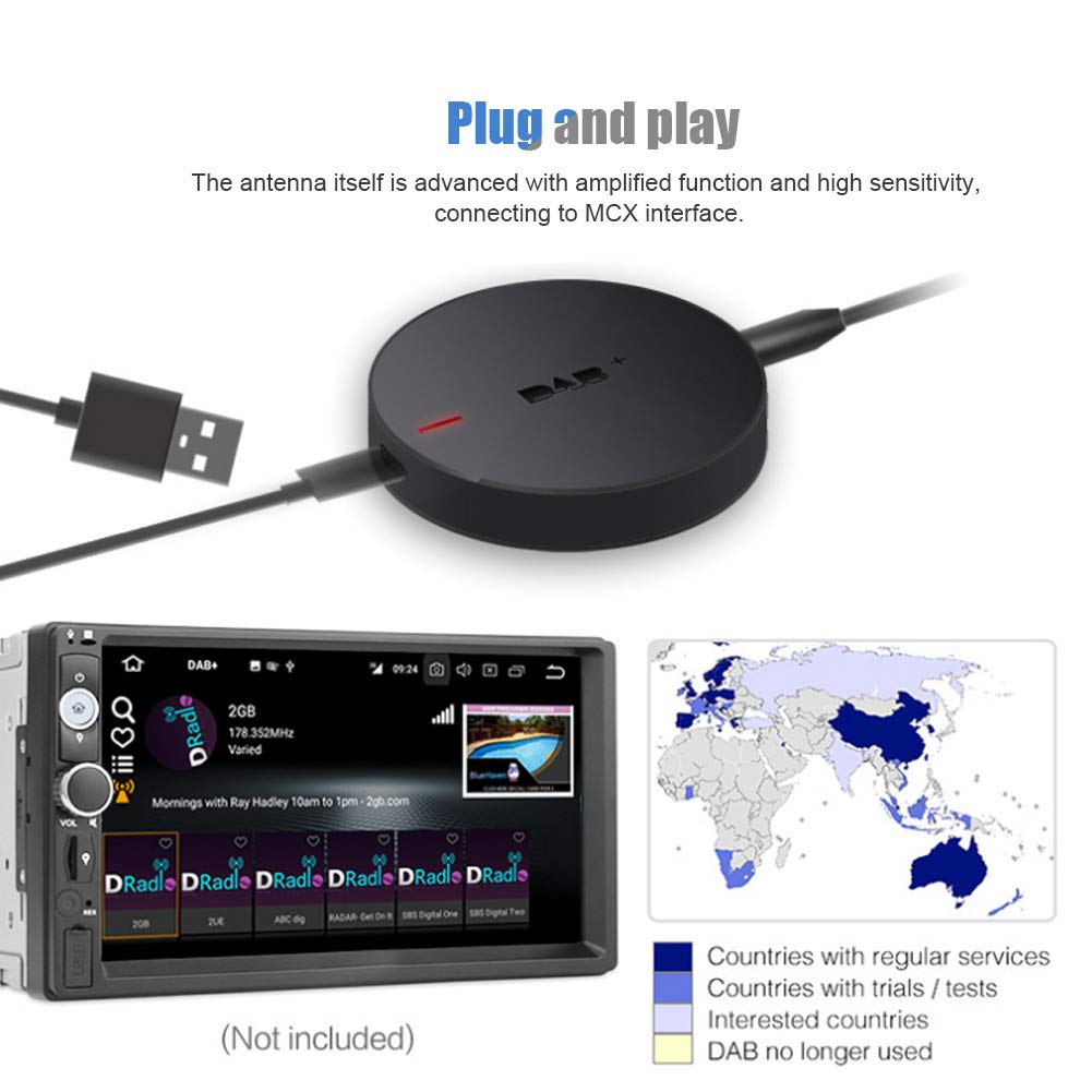 Lazmin112 Receptor de Antena de Radio USB Dab +, Adaptador portátil Receptor de Radio de Coche Digital con Antena amplificada para Android 5.1 o Posterior dedicado
