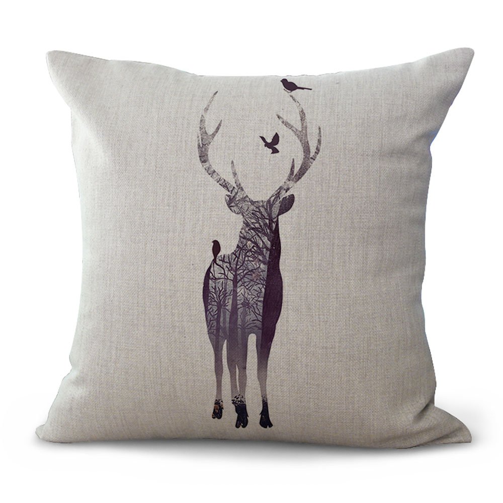 Hengjiang MY-A1151-01 Housse De Coussin Motif Cerf Sika 45 X 45 Cm