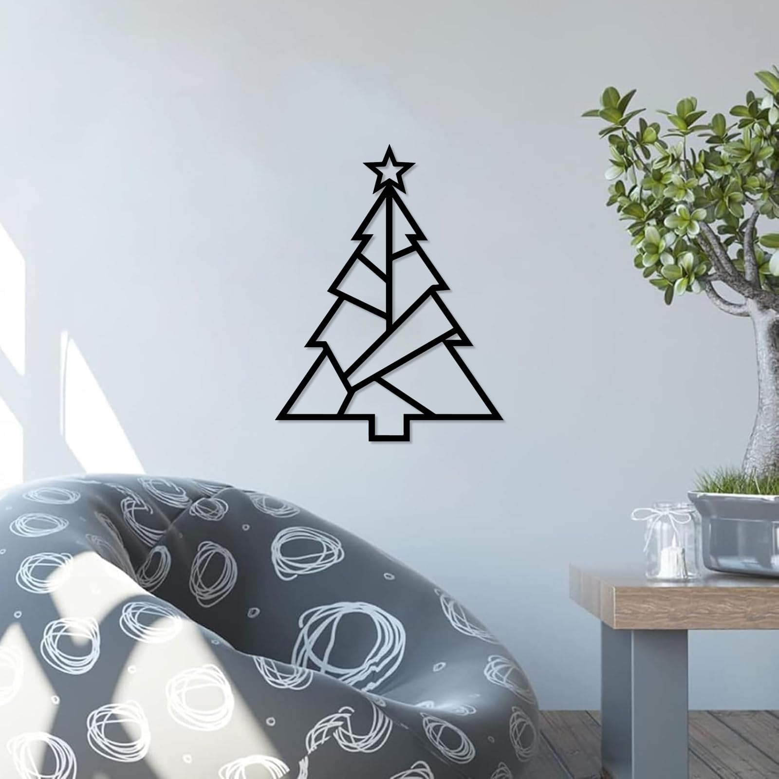 Metalowa sztuka ścienna do salonu, stylowa ozdoba ścienna dom (61 cm) | Geometryczna choinka metalowa sztuka ścienna dekoracja ścienna metalowa dekoracja zewnętrzna