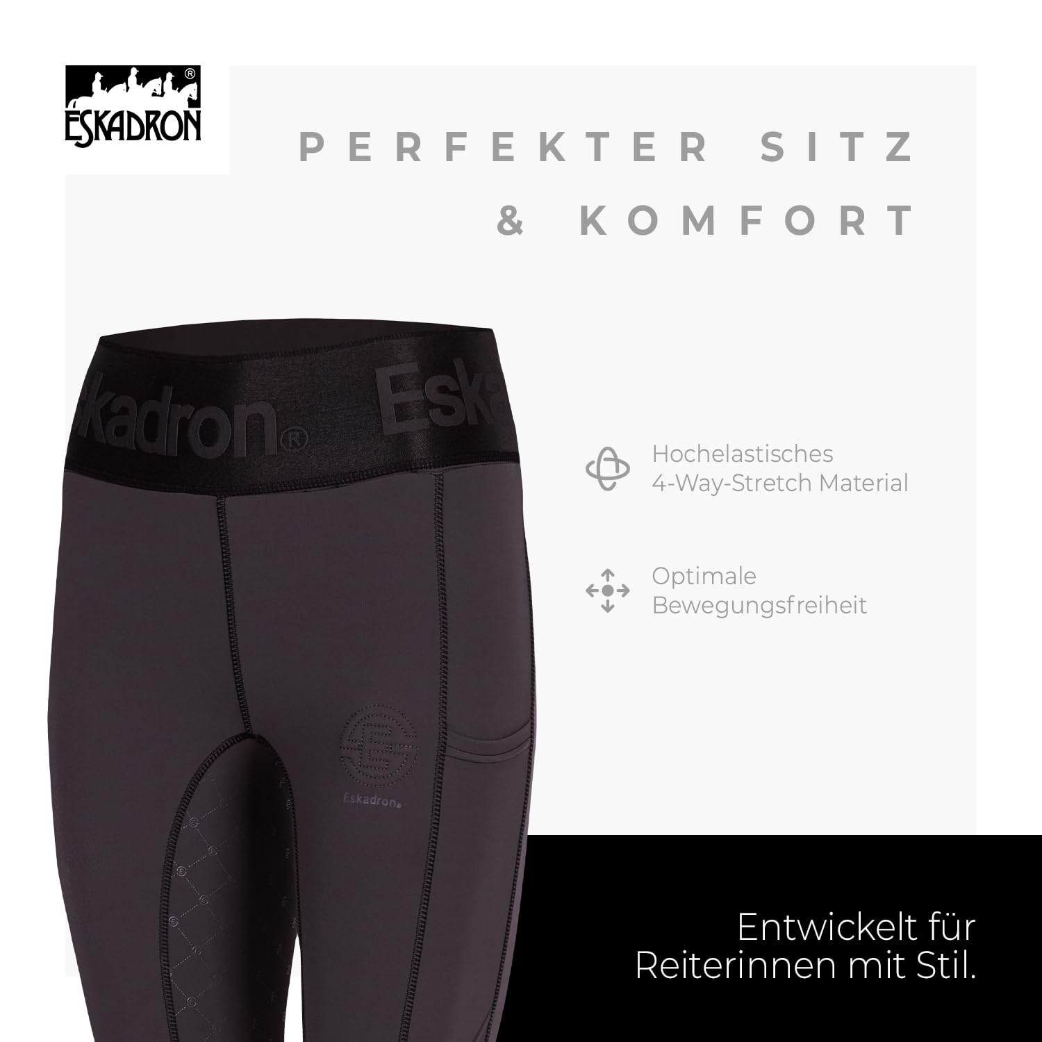 Eskadron Riding Tight Reithose | Sommerreithose leicht & atmungsaktiv | Reitleggings mit Grip | Reitsport-Hosen für Damen | Reitleggins mit Handy-Taschen | Elastische Reiterhose