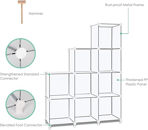 Miniatura 2 de TomCare - Organizador de almacenamiento de 9 cubos, estantes de plástico para armar, estantería modular de libros para el dormitorio, la sala de