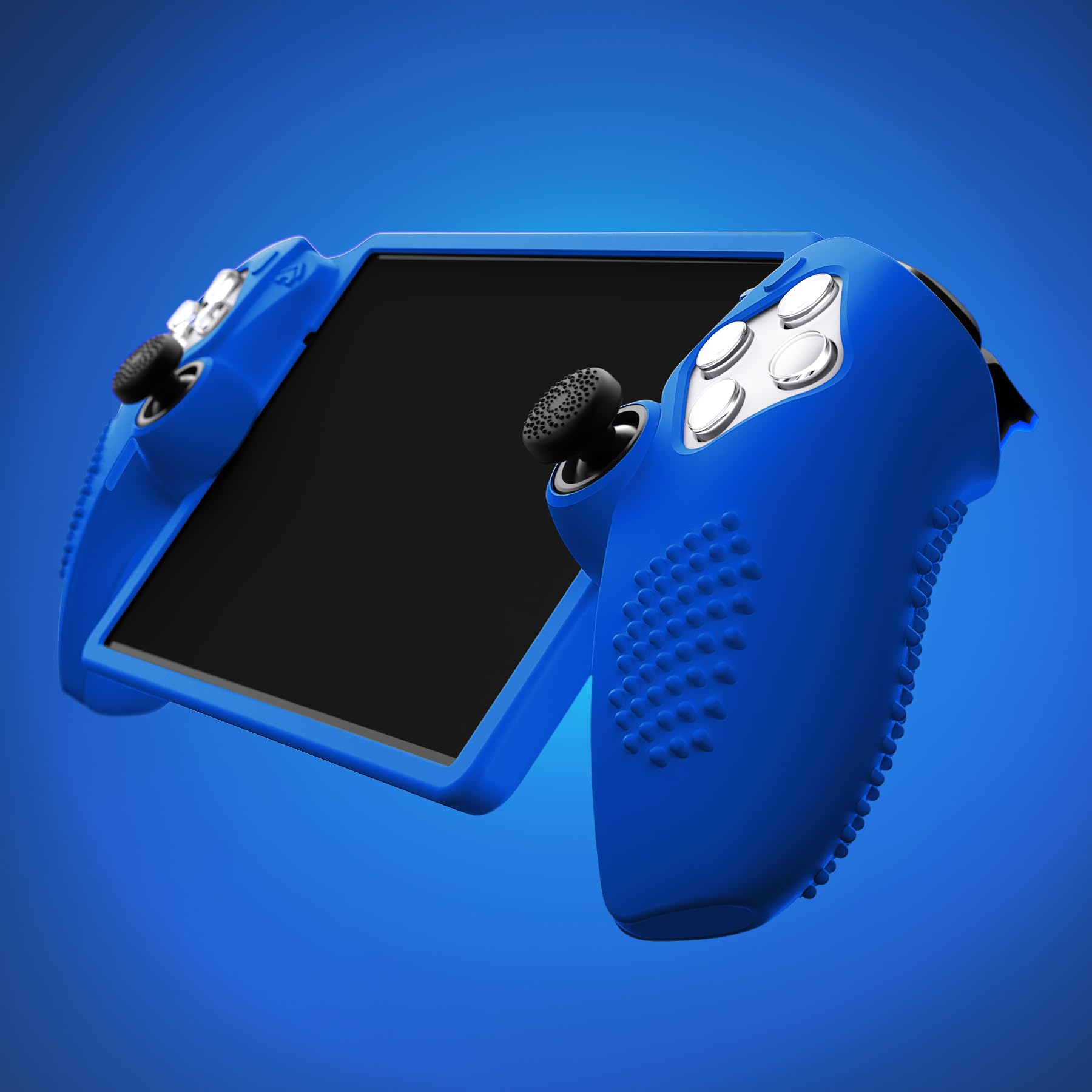 PlayVital Cover Silicone per PS Portal Remote Player,Custodia Protettiva Skin Grip Antiscivolo Copri Levette Analogiche per PS Portal-3D Borchiate-Blu