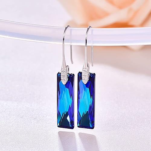 Miniatura 4 de Queen Baguette - Aretes de gancho de cristal para mujer, de plata de ley, aretes colgantes de boda, fiesta, joyería de regalo