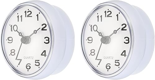 PATIKIL Reloj de ducha impermeable, paquete de 2 mini relojes de pared silenciosos sin tictac con ventosa para baño, cocina, decoración del hogar,