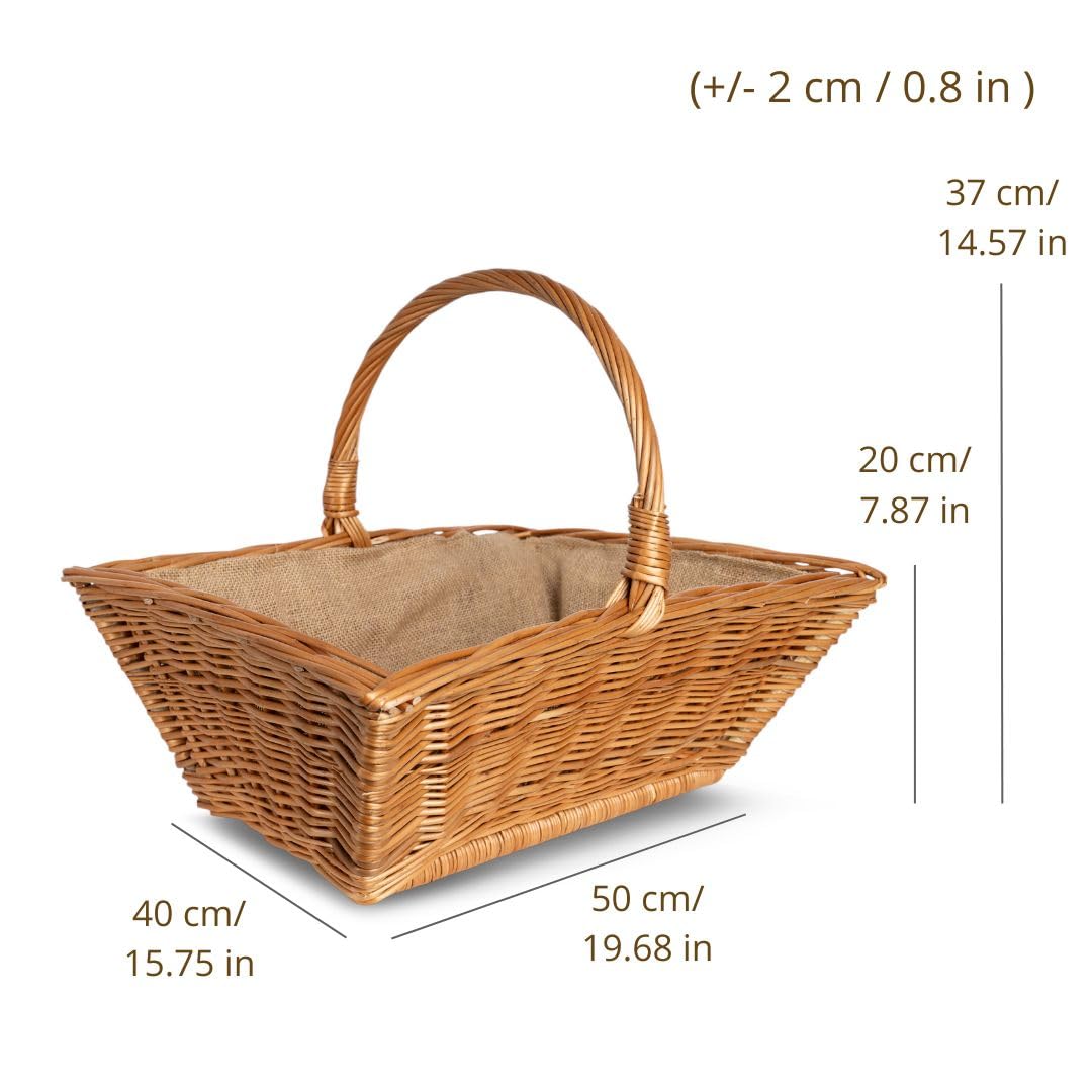 Creative Home Cesto Portalegna da Interno con Manici, Porta Legna Cesto Vimini | Grande Cesto Vimini Rettangolare 50x40x37 cm Leggero | Intrecciato a Mano | Salice Marrone Naturale | Multiuso