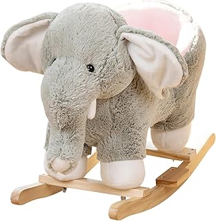 Rocking Horse Plush Stuffed Elephant Rocker Wooden Rocking Horse for Boys and Girls Christmas/Birthday Gift