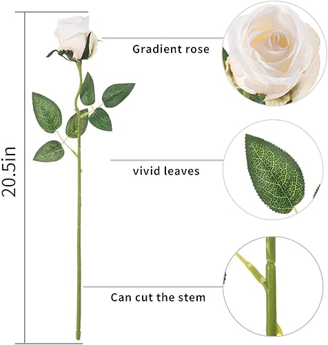 Miniatura 4 de 10 rosas artificiales de seda con tallos largos para manualidades, ramos de boda, centros de mesa, despedida de soltera, fiesta, decoración del