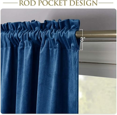 Miniatura 4 de StangH - Cortinas de terciopelo supersuaves para dormitorio (2 paneles, diseño de bolsillo para barra), Azul