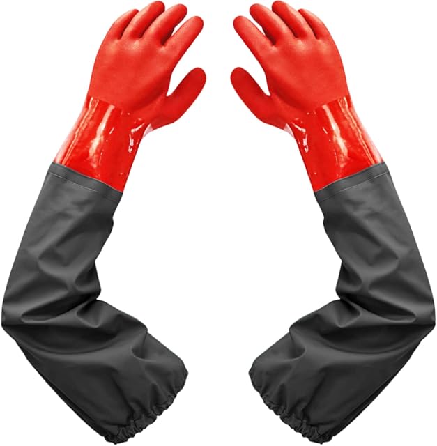 Haiou Pond Gloves, Long Arm Waterproof Gloves,Long Rubber Gloves for Men and Women (25 inches, Large)