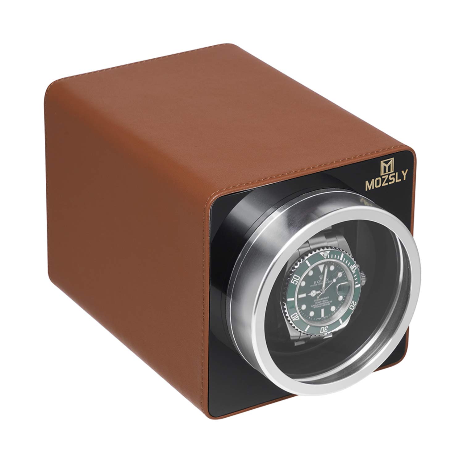 MOZSLY Remontoir pour Montres automatiques avec Moteur Silencieux 12 Réglage du Mode de Rotation Cuir Noir
