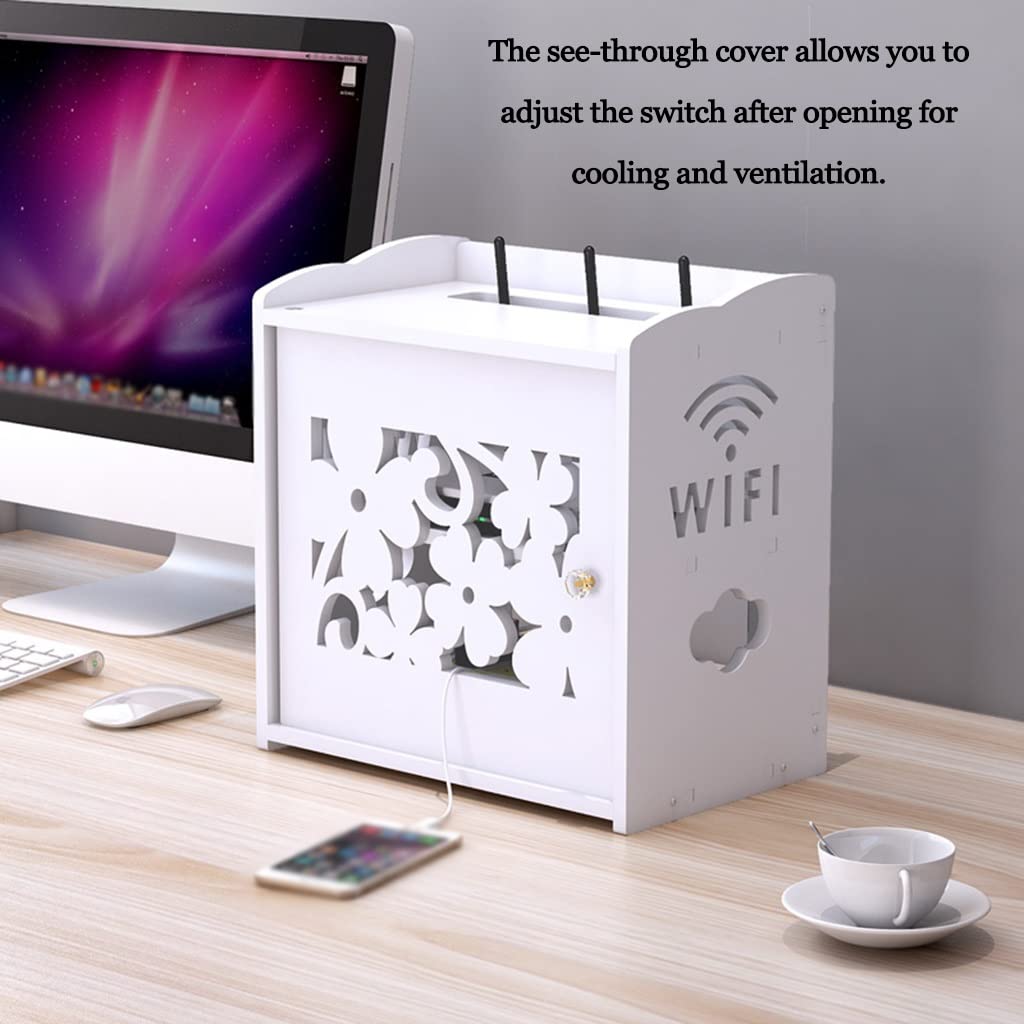 Étagère Flottante pour Maison connectée avec Porte pour routeur, Modem, câbles, Prises et Fils - Support de Rangement Multifonction