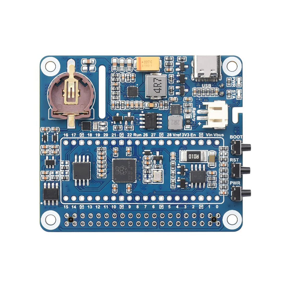 Power Management HAT for Raspberry Pi Series Board, Onboard RTC & Buck-Boost DC Chip, Supports Charging and Power Output at The Same Time