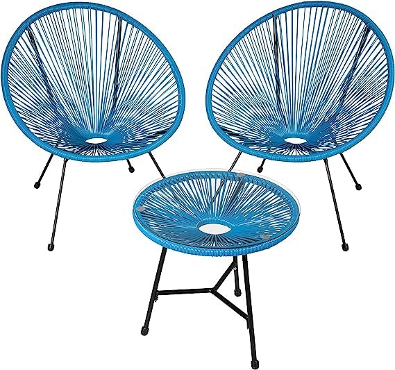 Genérico Conjunto para Jardín, Pack de 2 Sillas y Mesa para Terraza, Estructura Fabricada en Acero, Resistente, Cómodo, Muebles de Exterior, hasta 120 kg (Blue)