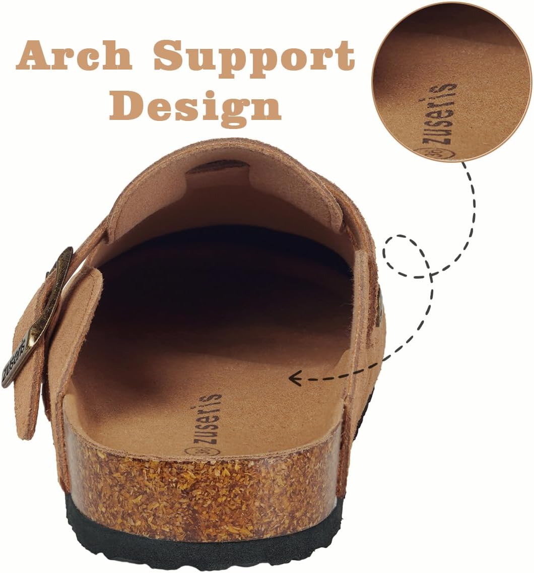 Kids Suede Clogs Boys Girls Cork Footbed Potato Shoes Classic Slip On Leather Mules Children Indoor Outdoor Sandals with Adjustable Buckle - Image 4