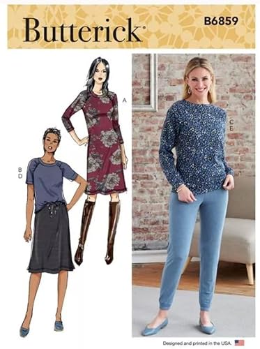Butterick Patrón de costura B6859 - Vestido de punto para mujer, Tops, Falda y Pantalones, Tamaño ZZ (16-18-20-22-24-26)