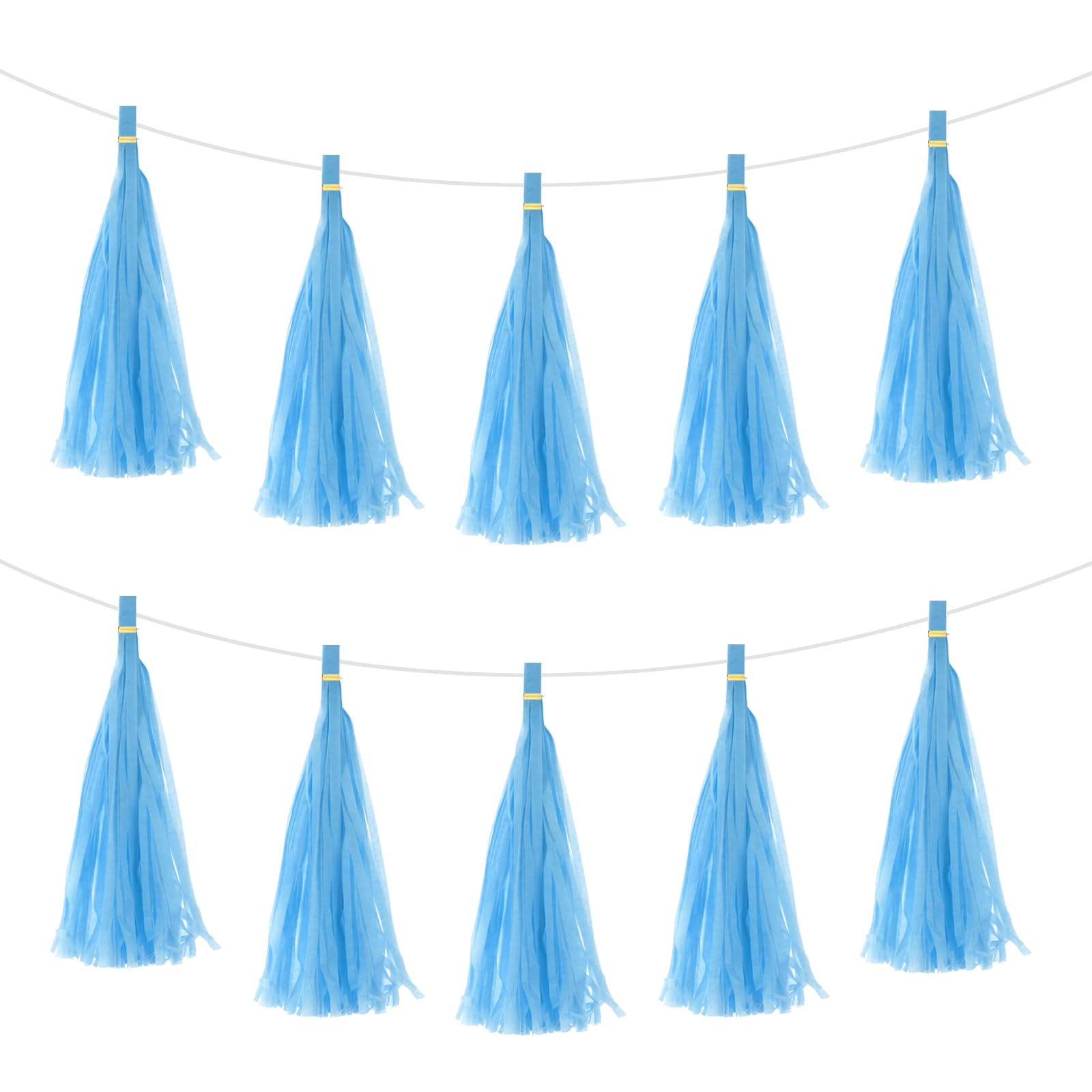 MECCANIXITY 30Pcs Sky Blue Tassel Garland Banner with Rope Tissue Paper Tassels Party DIY Kits for Anniversary Wedding Birthday Party