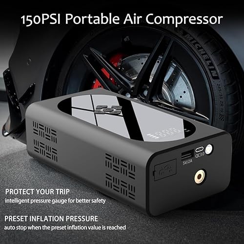 Miniatura 3 de Arrancador de salto con compresor de aire portátil 4500A para gasolina de 10.0L y 8.0L Diesel, 150PSI batería de coche inflador digital de