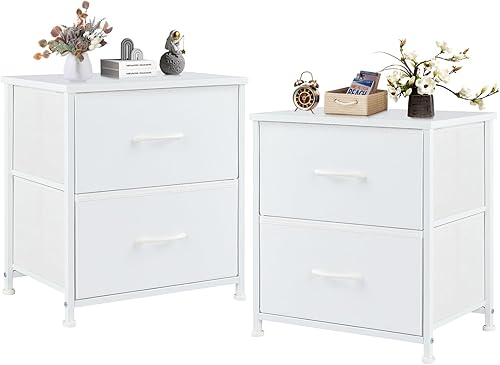 Miniatura 9 de DUMOS - Paquete de 2 cómodas pequeñas para usar como mesitas de noche con 2 cajones de tela, mesa auxiliar, mueble de almacenamiento de 20 pulgadas