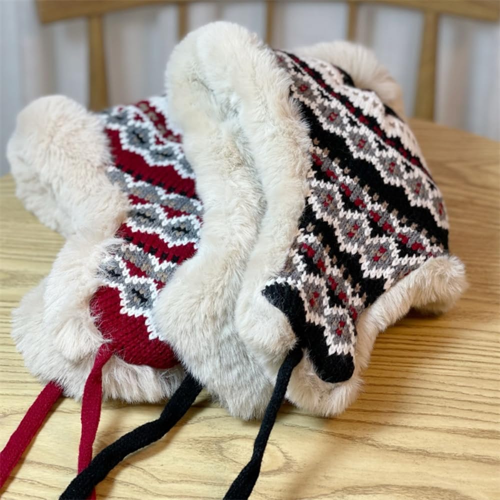 Czapki dla kobiet kobiety zimowa czapka beanie gruba podszewka ciepła klapka na uszy czapka traperska pompon żakardowa dzianinowa na zewnątrz narciarska czapka śnieżna