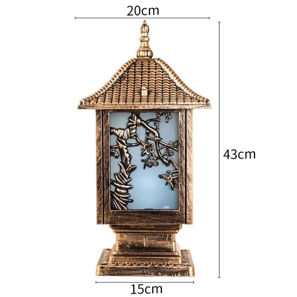GUOCC staand armatuur Chinese retro vierkante buitenlamp poort stigma binnenplaats tuin lamp villa muur balkon buitenlamp aluminium glas E27 stigma vloerlamp Tuinverlichting (Color : Bronzen